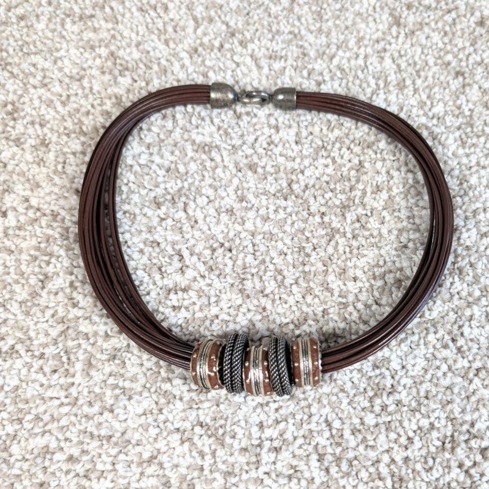 Longaberger 2006 So Rachel Brown Multi Strand Cord‎ Necklace Sliding Beads